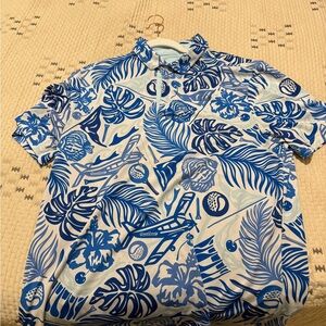 Tommy Bahama Blue and White Tropical Print Shirt